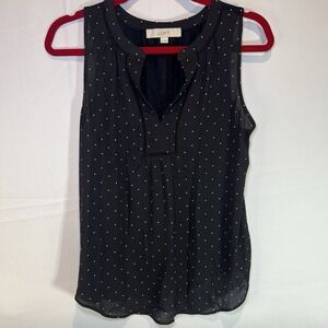 Loft Sleeveless Blouse XSmall XS Black White Polka Dot Top‎ Shirt Professional